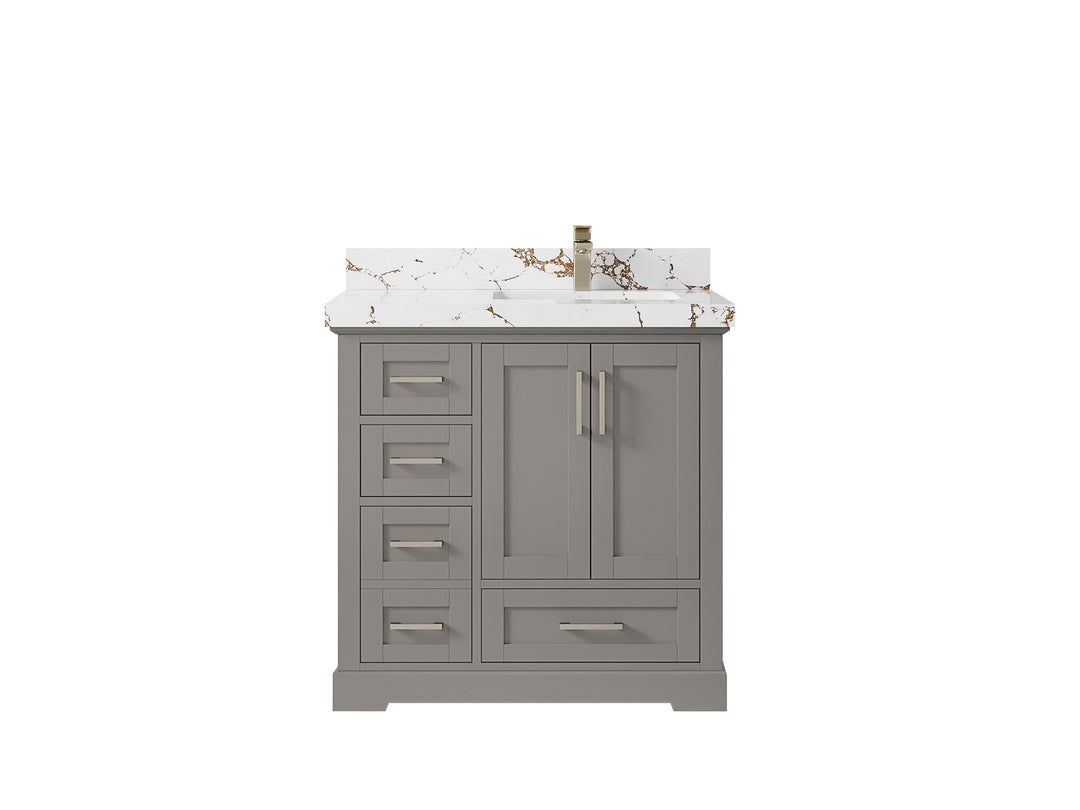Boston 36 in. W x 22 in. D Single Sink Bathroom Vanity in Elephant Skin Gray with 2 in Viola Brown Quartz Countertop