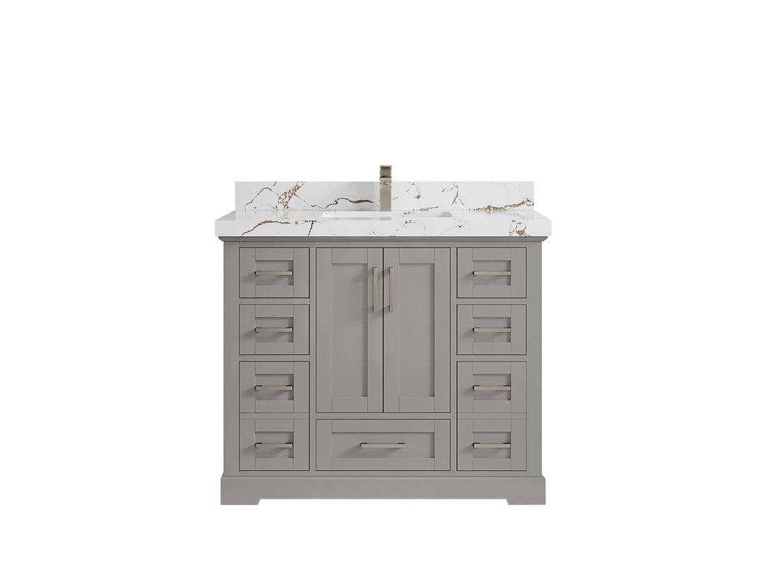 Boston 42 in. W x 22 in. D Double Sink Bathroom Vanity in Elephant Skin Gray with 2 in Viola Brown Quartz Countertop