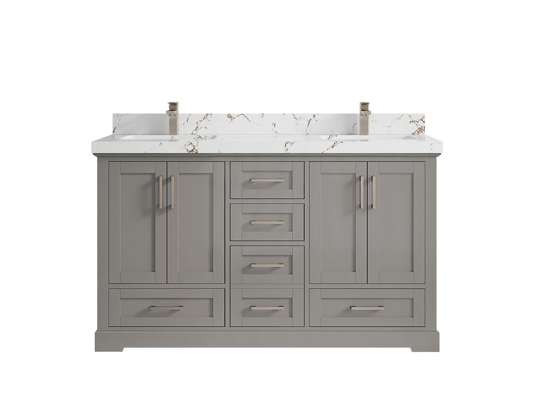 Boston 60 in. W x 22 in. D Double Sink Bathroom Vanity in Elephant Skin Gray with 2 in Viola Brown Quartz Countertop