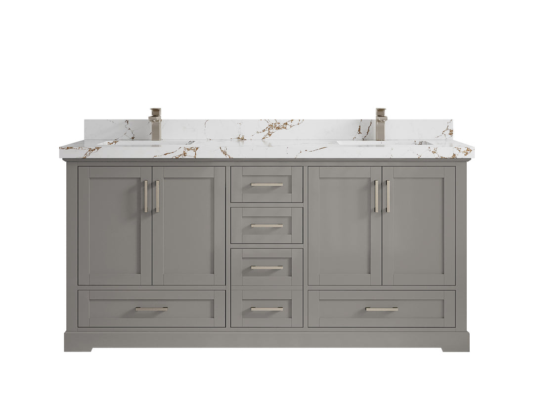 Boston 72 in. W x 22 in. D Double Sink Bathroom Vanity in Elephant Skin Gray with 2 in Viola Brown Quartz Countertop