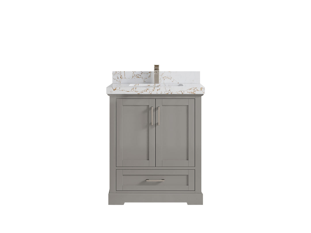 Boston 30 in. W x 22 in. D Single Sink Bathroom Vanity in Elephant Skin Gray with 2 in Viola Gold Quartz Countertop