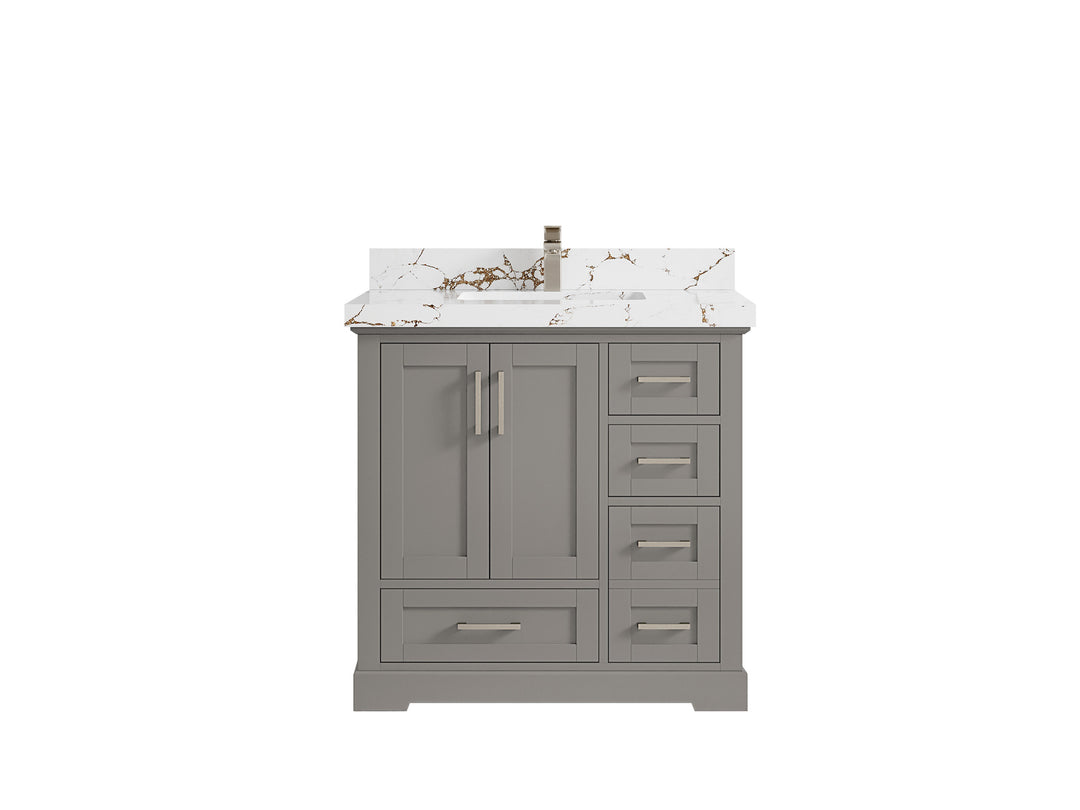 Boston 36 in. W x 22 in. D Single Sink Bathroom Vanity in Elephant Skin Gray with 2 in Viola Gold Quartz Countertop