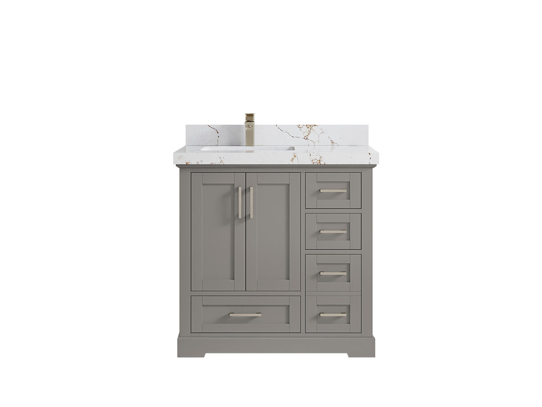Boston 36 in. W x 22 in. D Single Sink Bathroom Vanity in Elephant Skin Gray with 2 in Viola Gold Quartz Countertop