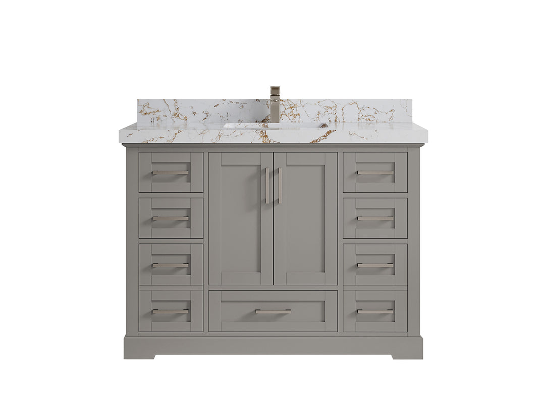 Boston 48 in. W x 22 in. D Single Sink Bathroom Vanity in Elephant Skin Gray with 2 in Viola Gold Quartz Countertop