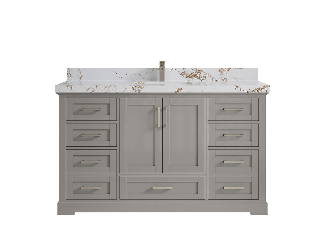 Boston 60 in. W x 22 in. D Single Sink Bathroom Vanity in Elephant Skin Gray with 2 in Viola Gold Quartz Countertop