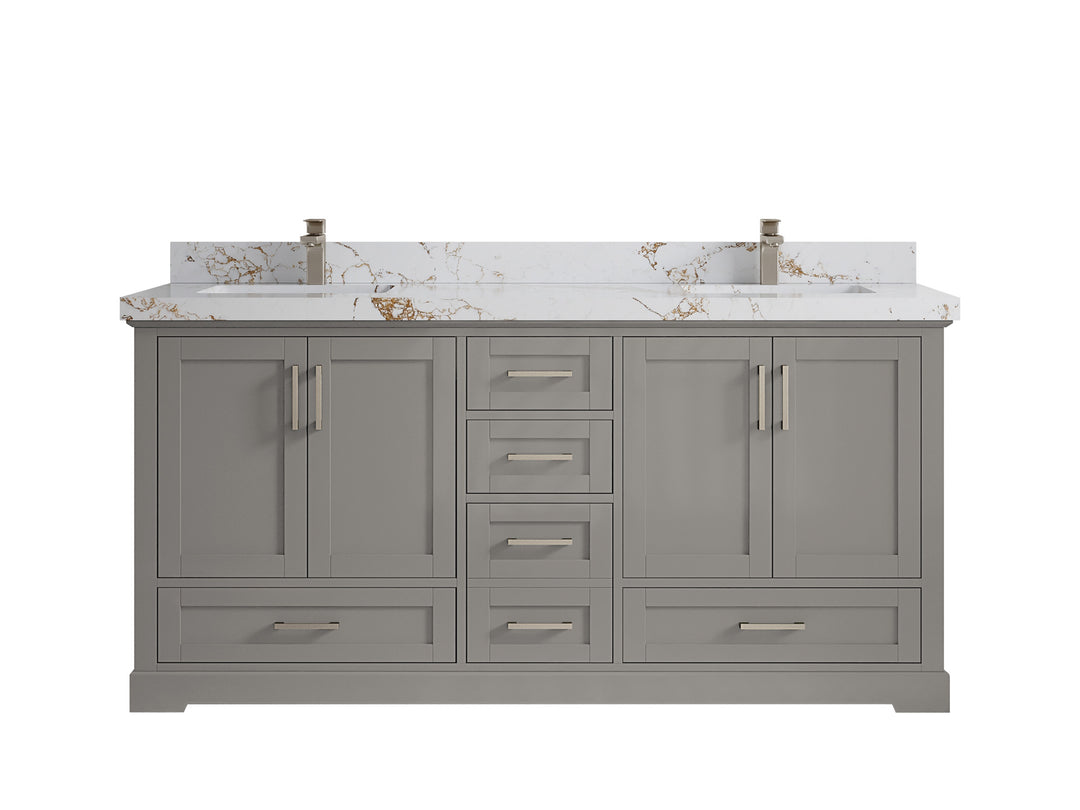 Boston 72 in. W x 22 in. D Double Sink Bathroom Vanity in Elephant Skin Gray with 2 in Viola Gold Quartz Countertop