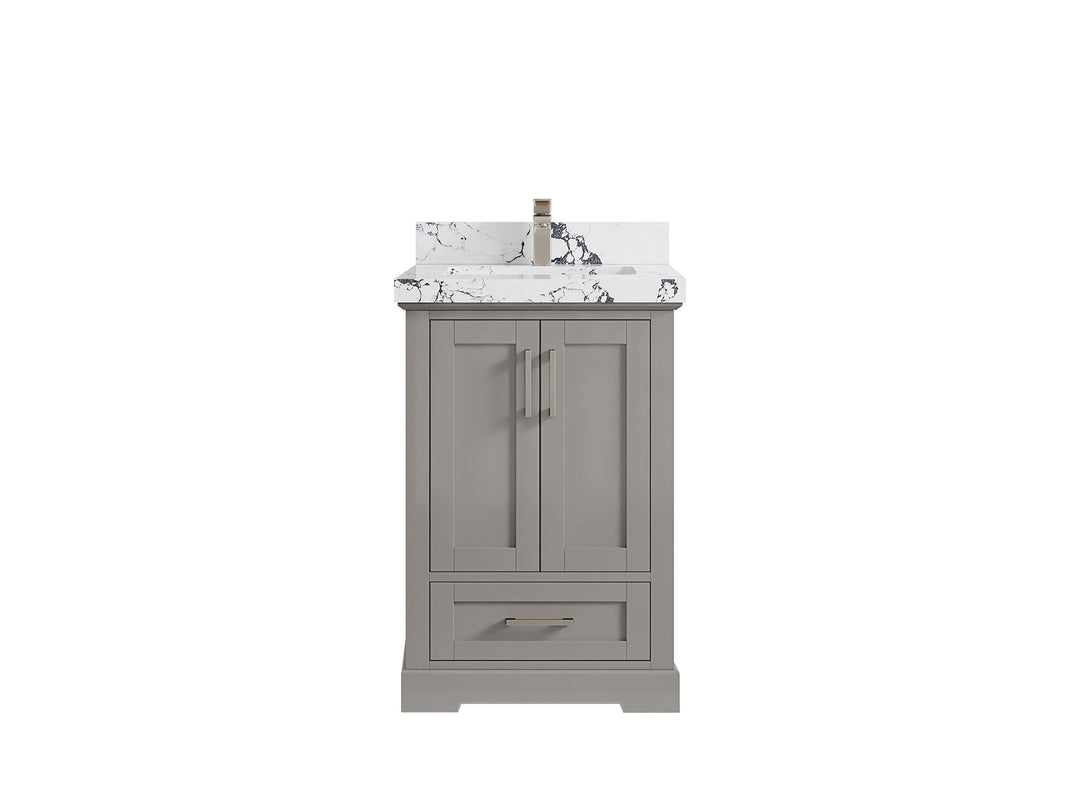 Boston 24 in. W x 22 in. D Single Sink Bathroom Vanity in Elephant Skin Gray with 2 in Viola Night Quartz Countertop