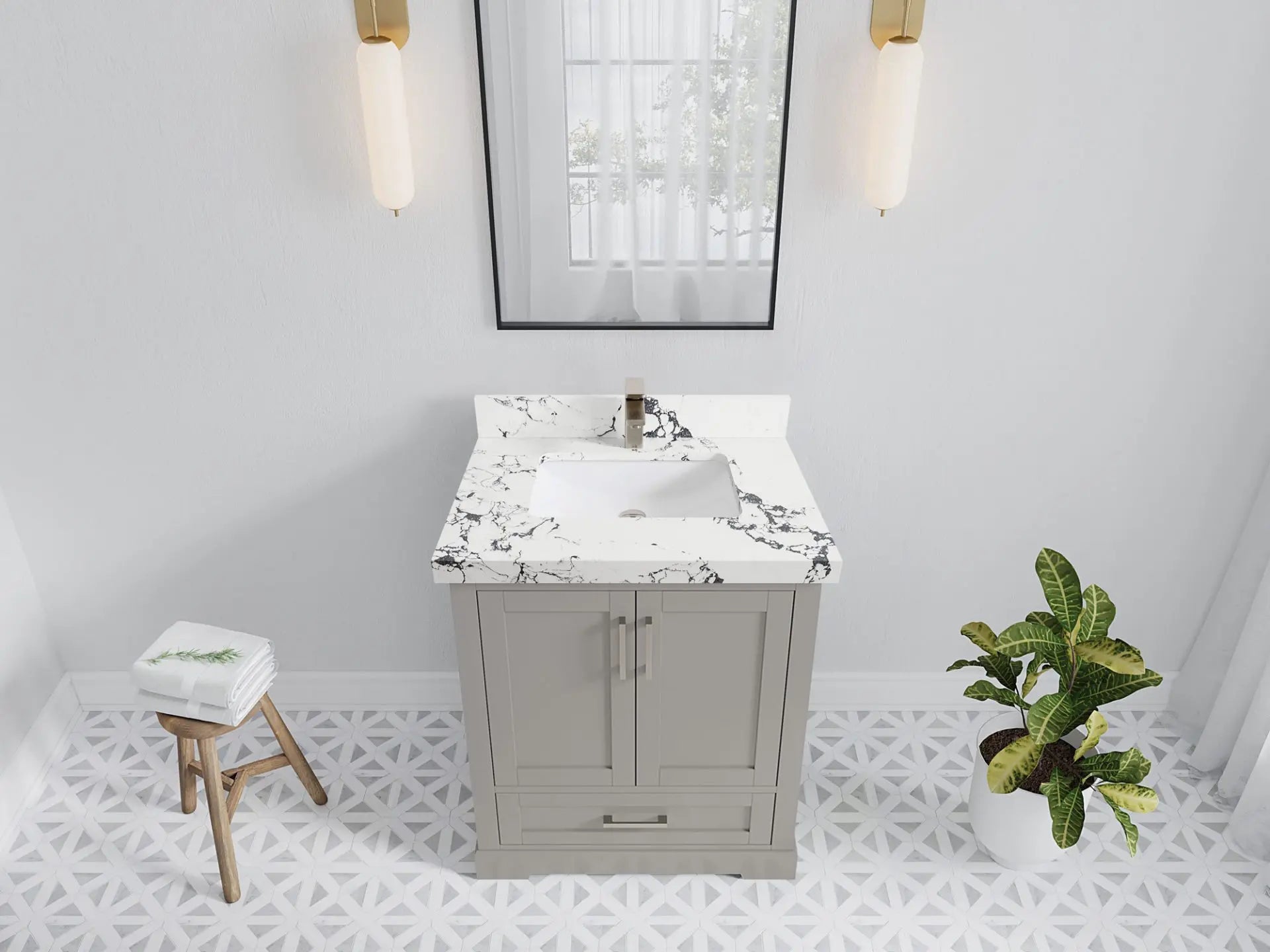 Boston 30 in. W x 22 in. D Single Sink Bathroom Vanity in Elephant Skin Gray with 2 in Viola Night Quartz Countertop - Top View