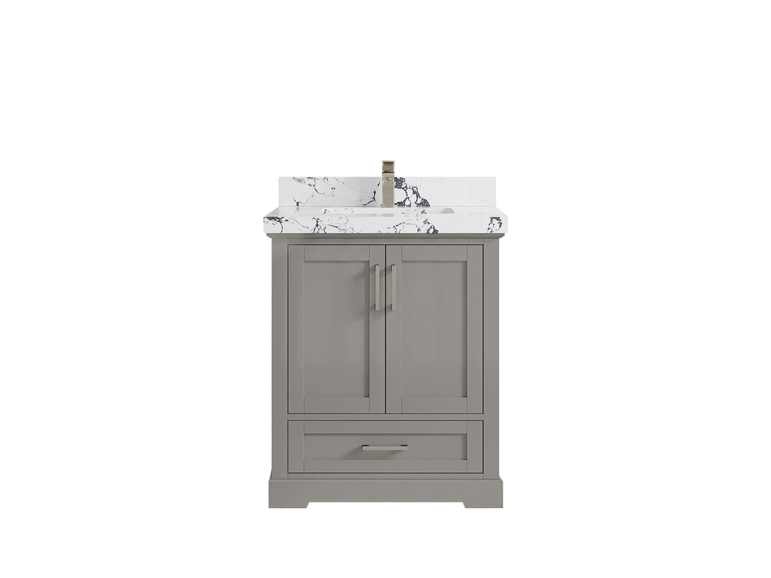 Boston 30 in. W x 22 in. D Single Sink Bathroom Vanity in Elephant Skin Gray with 2 in Viola Night Quartz Countertop