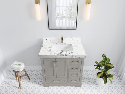 Boston 36 in. W x 22 in. D Single Sink Bathroom Vanity in Elephant Skin Gray with 2 in Viola Night Quartz Countertop - Top View