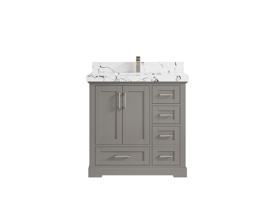 Boston 36 in. W x 22 in. D Single Sink Bathroom Vanity in Elephant Skin Gray with 2 in Viola Night Quartz Countertop