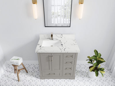 Boston 36 in. W x 22 in. D Single Sink Bathroom Vanity in Elephant Skin Gray with 2 in Viola Night Quartz Countertop - Top View
