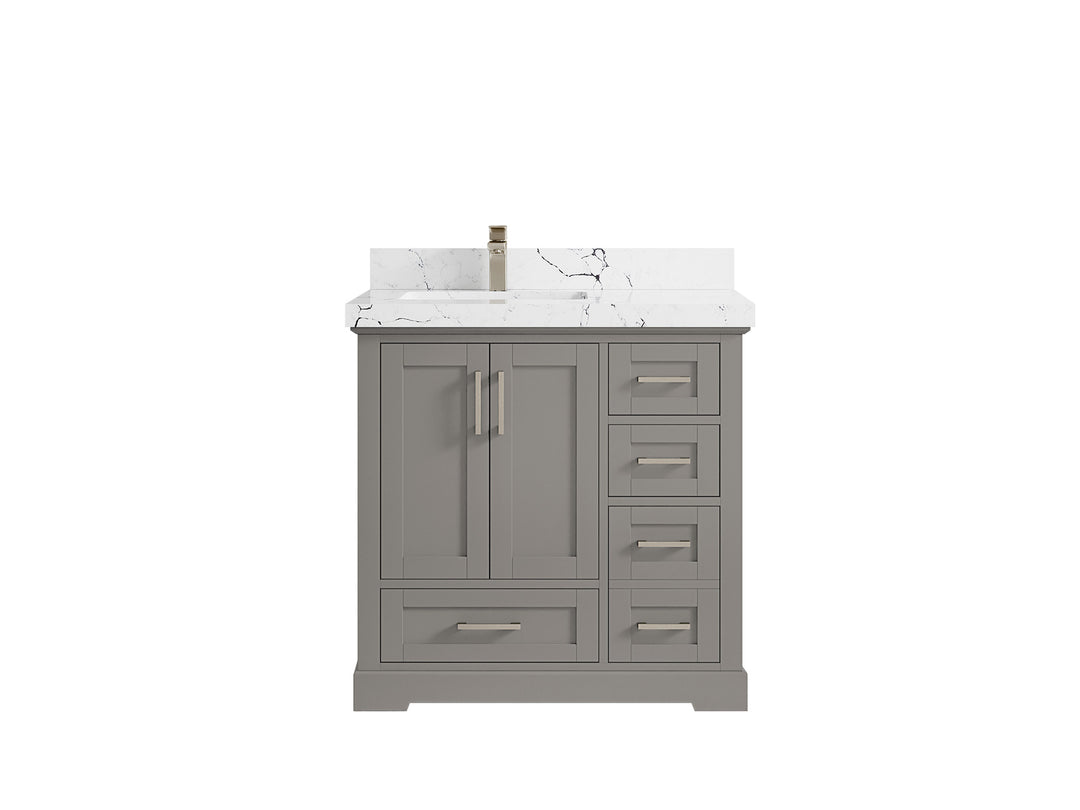 Boston 36 in. W x 22 in. D Single Sink Bathroom Vanity in Elephant Skin Gray with 2 in Viola Night Quartz Countertop