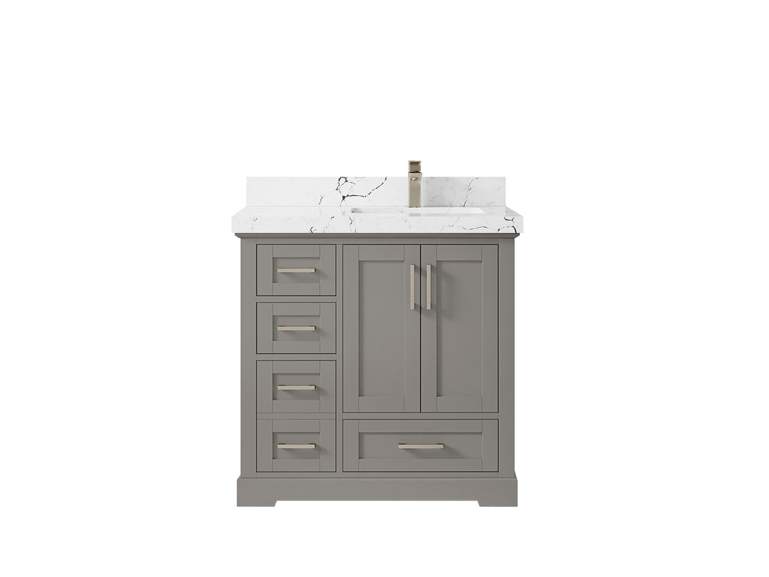 Boston 36 in. W x 22 in. D Single Sink Bathroom Vanity in Elephant Skin Gray with 2 in Viola Night Quartz Countertop