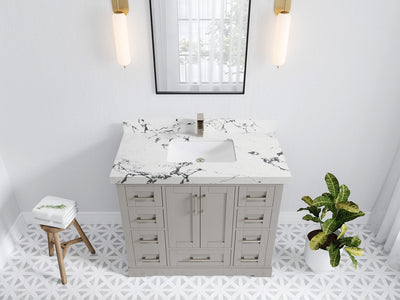 Boston 42 in. W x 22 in. D Double Sink Bathroom Vanity in Elephant Skin Gray with 2 in Viola Night Quartz Countertop - Top View