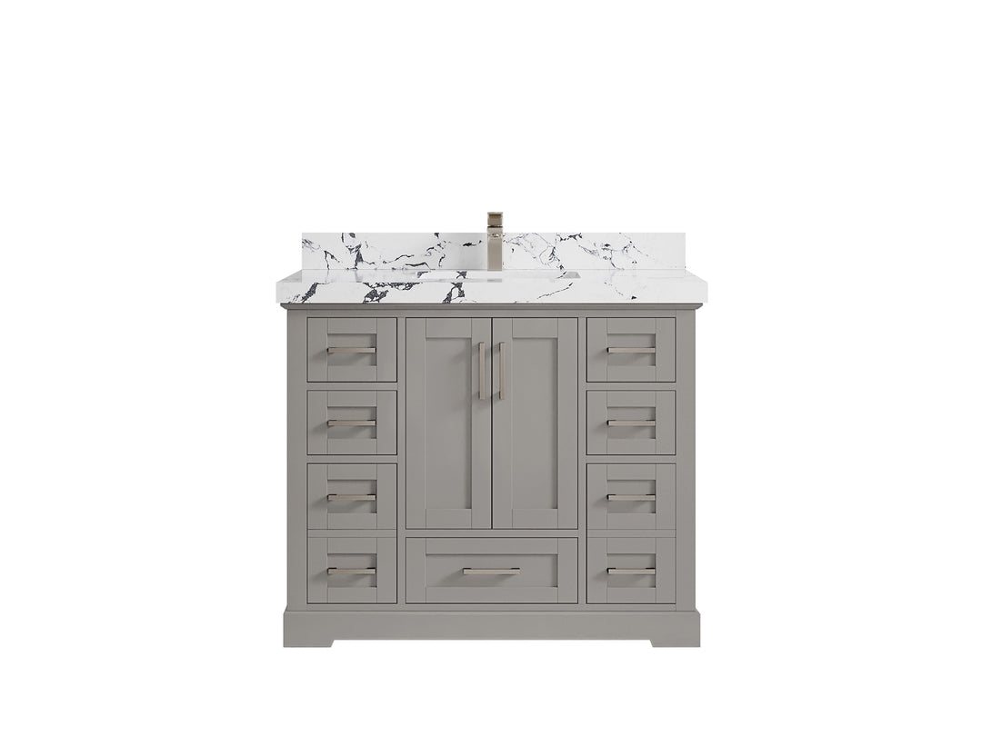 Boston 42 in. W x 22 in. D Double Sink Bathroom Vanity in Elephant Skin Gray with 2 in Viola Night Quartz Countertop