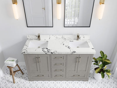 Boston 60 in. W x 22 in. D Double Sink Bathroom Vanity in Elephant Skin Gray with 2 in Viola Night Quartz Countertop - Top View