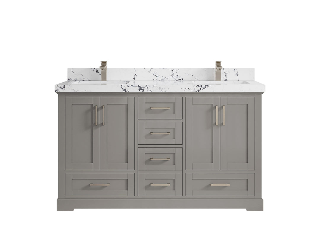 Boston 60 in. W x 22 in. D Double Sink Bathroom Vanity in Elephant Skin Gray with 2 in Viola Night Quartz Countertop