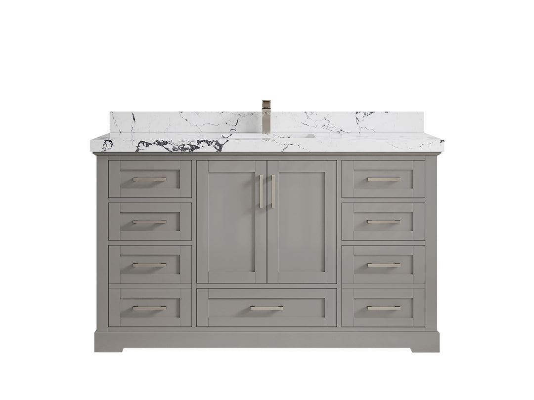 Boston 60 in. W x 22 in. D Single Sink Bathroom Vanity in Elephant Skin Gray with 2 in Viola Night Quartz Countertop