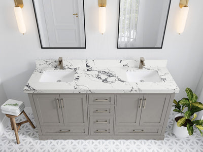 Boston 72 in. W x 22 in. D Double Sink Bathroom Vanity in Elephant Skin Gray with 2 in Viola Night Quartz Countertop - Top View