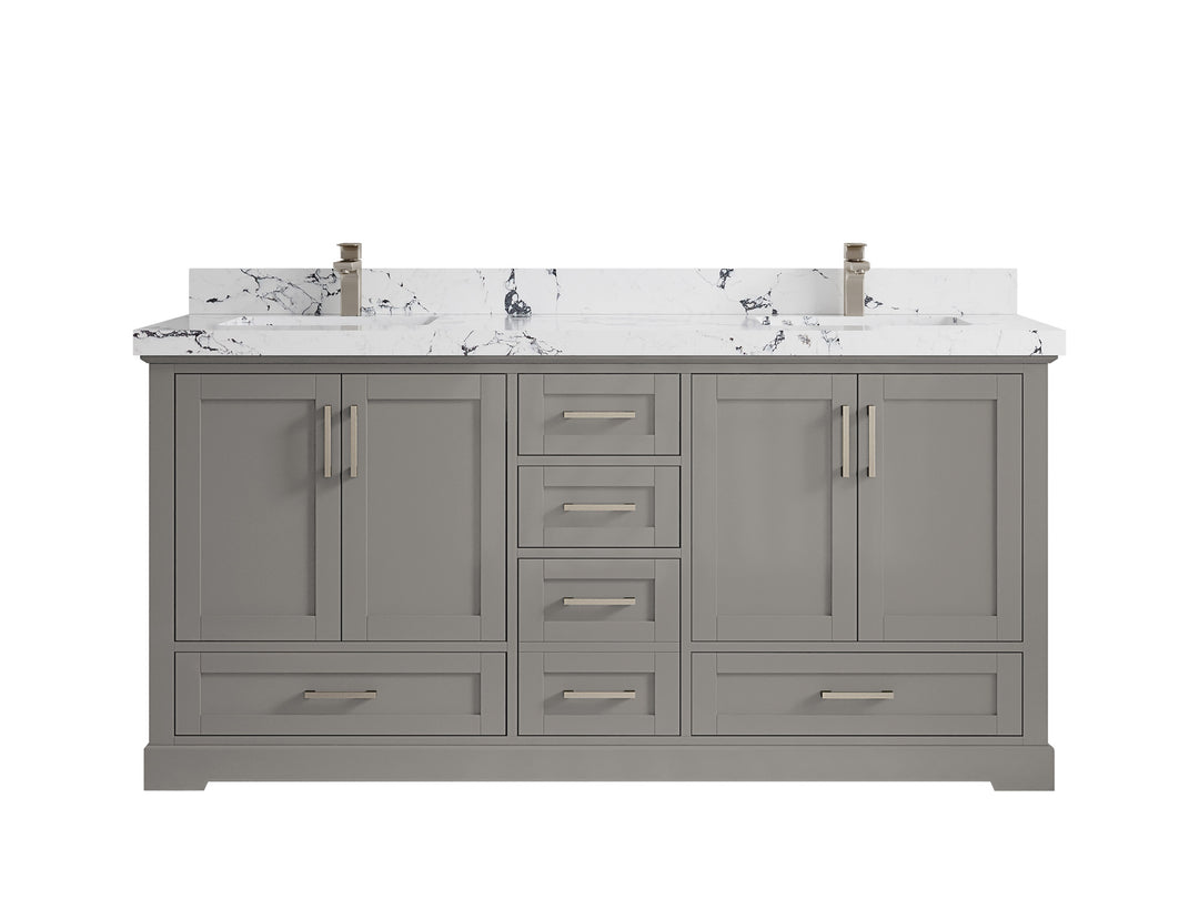 Boston 72 in. W x 22 in. D Double Sink Bathroom Vanity in Elephant Skin Gray with 2 in Viola Night Quartz Countertop