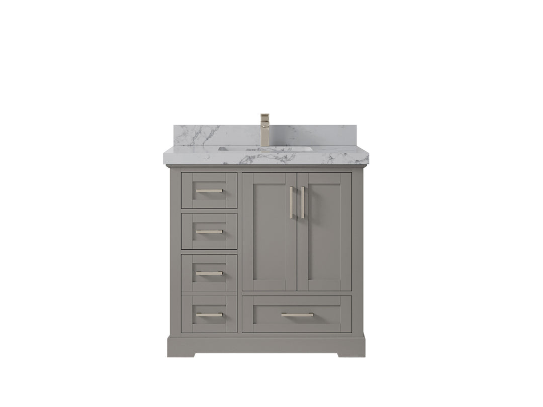 Boston 36 in. W x 22 in. D Single Sink Bathroom Vanity in Elephant Skin Gray with 2 in Venatino Quartz Countertop