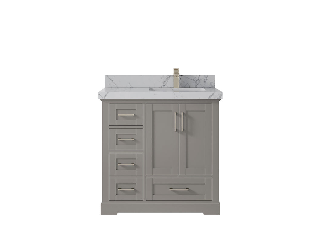 Boston 36 in. W x 22 in. D Single Sink Bathroom Vanity in Elephant Skin Gray with 2 in Venatino Quartz Countertop