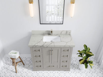 Boston 42 in. W x 22 in. D Double Sink Bathroom Vanity in Elephant Skin Gray with 2 in Venatino Quartz Countertop - Top View