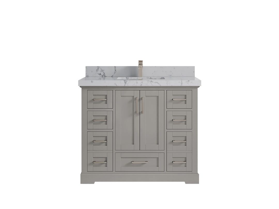 Boston 42 in. W x 22 in. D Double Sink Bathroom Vanity in Elephant Skin Gray with 2 in Venatino Quartz Countertop
