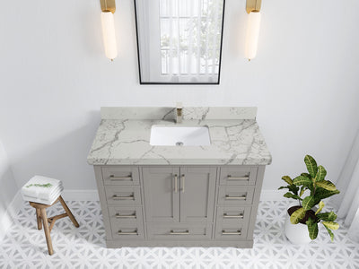 Boston 48 in. W x 22 in. D Single Sink Bathroom Vanity in Elephant Skin Gray with 2 in Venatino Quartz Countertop - Top View