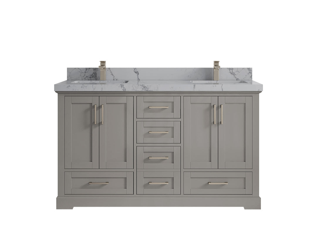 Boston 60 in. W x 22 in. D Double Sink Bathroom Vanity in Elephant Skin Gray with 2 in Venatino Quartz Countertop