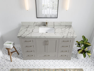 Boston 60 in. W x 22 in. D Single Sink Bathroom Vanity in Elephant Skin Gray with 2 in Venatino Quartz Countertop - Top View