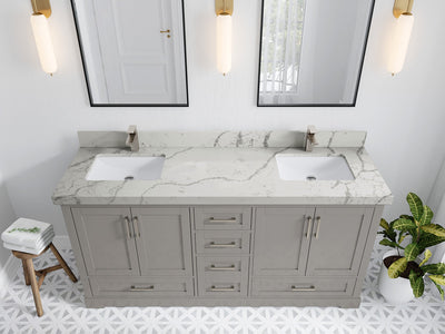 Boston 72 in. W x 22 in. D Double Sink Bathroom Vanity in Elephant Skin Gray with 2 in Venatino Quartz Countertop - Top View
