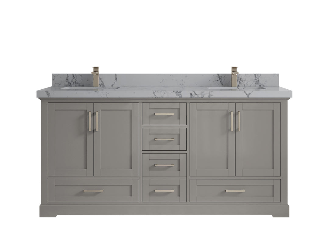 Boston 72 in. W x 22 in. D Double Sink Bathroom Vanity in Elephant Skin Gray with 2 in Venatino Quartz Countertop