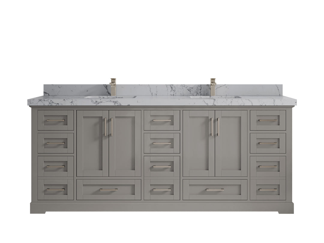 Boston 84 in. W x 22 in. D Double Sink Bathroom Vanity in Elephant Skin Gray with 2 in Venatino Quartz Countertop