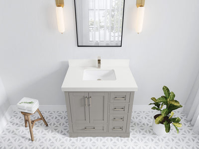 Boston 36 in. W x 22 in. D Single Sink Bathroom Vanity in Elephant Skin Gray with 2 in White Quartz Countertop - Top View