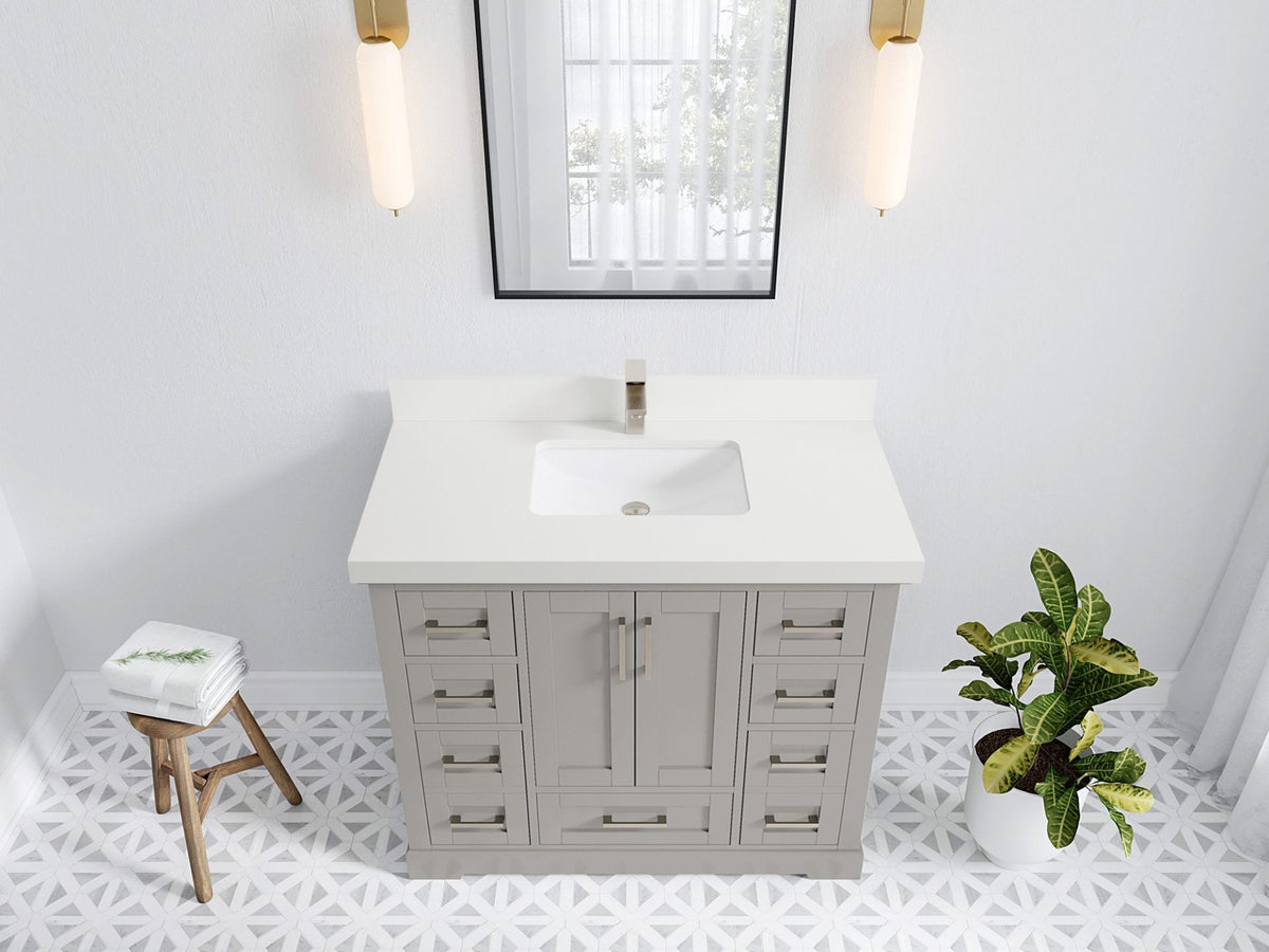 Boston 42 in. W x 22 in. D Double Sink Bathroom Vanity in Elephant Skin Gray with 2 in White Quartz Countertop - Top View
