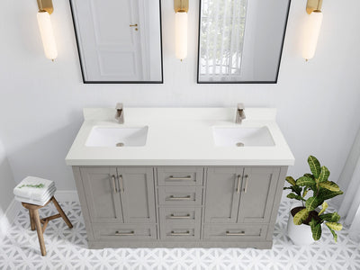 Boston 60 in. W x 22 in. D Double Sink Bathroom Vanity in Elephant Skin Gray with 2 in White Quartz Countertop - Top View