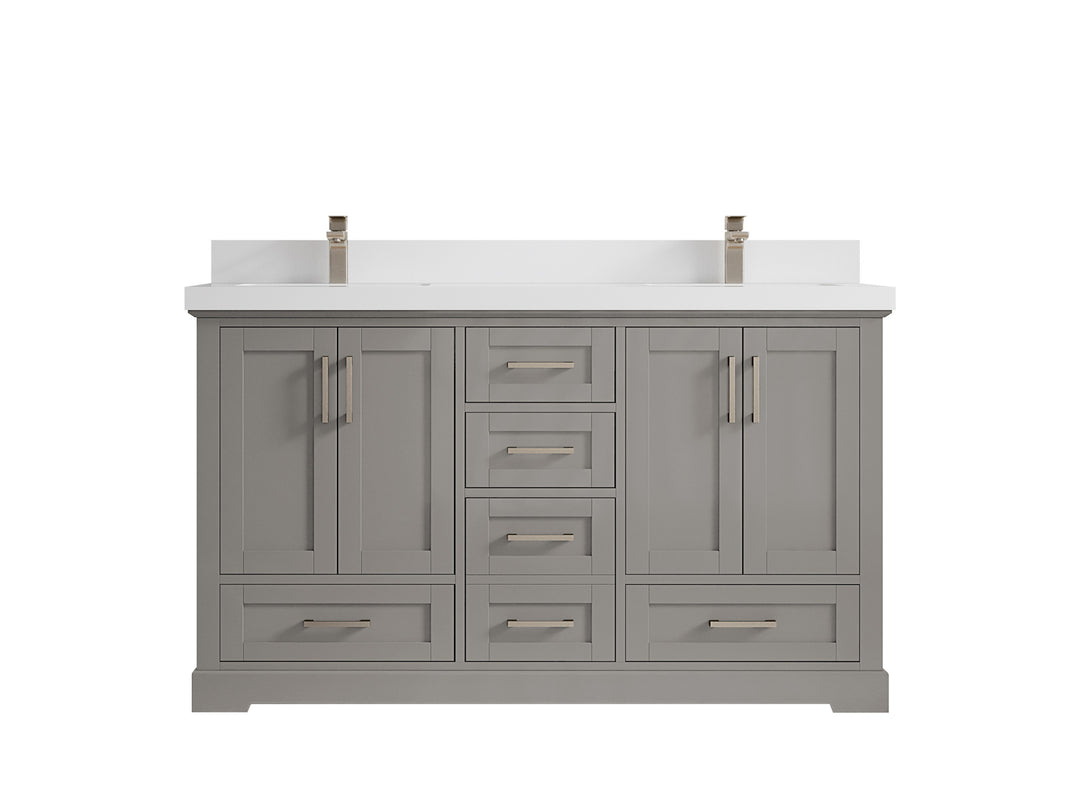 Boston 60 in. W x 22 in. D Double Sink Bathroom Vanity in Elephant Skin Gray with 2 in White Quartz Countertop