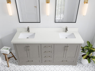 Boston 72 in. W x 22 in. D Double Sink Bathroom Vanity in Elephant Skin Gray with 2 in White Quartz Countertop - Top View