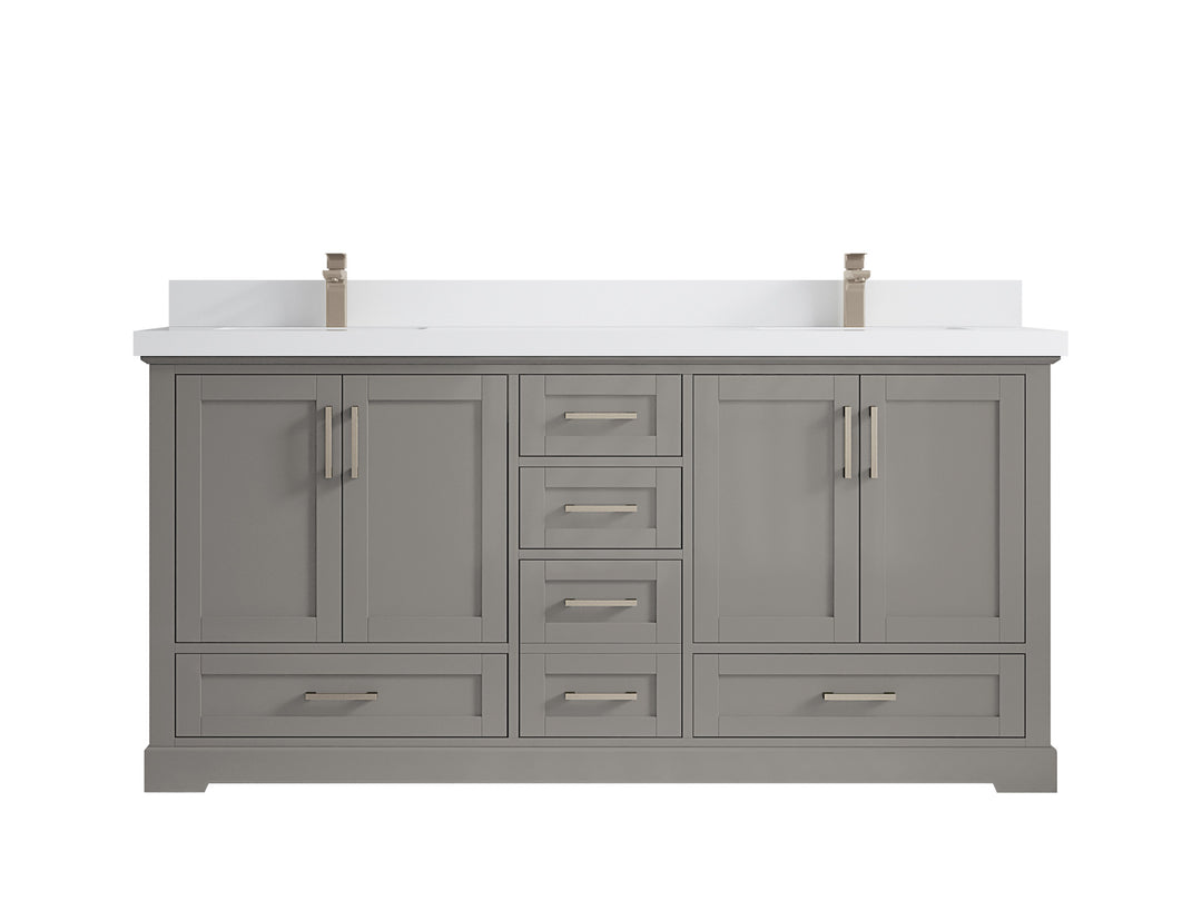 Boston 72 in. W x 22 in. D Double Sink Bathroom Vanity in Elephant Skin Gray with 2 in White Quartz Countertop