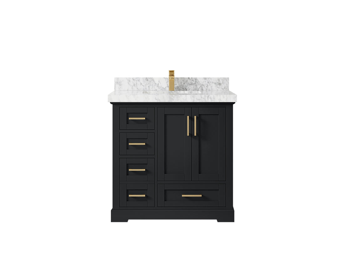 Boston 36 in. W x 22 in. D Single Sink Bathroom Vanity in Wrought Iron with 2 in Carrara Marble Countertop