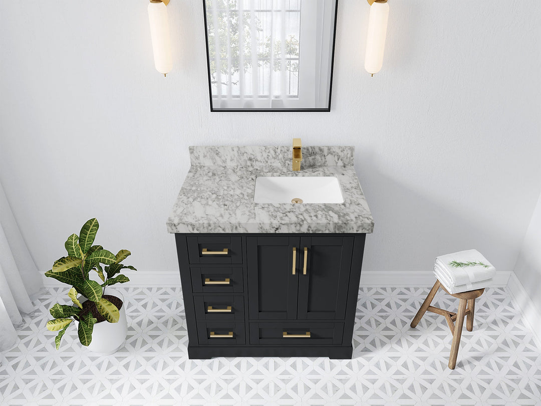 Boston 36 in. W x 22 in. D Single Sink Bathroom Vanity in Wrought Iron with 2 in Carrara Marble Countertop - Top View