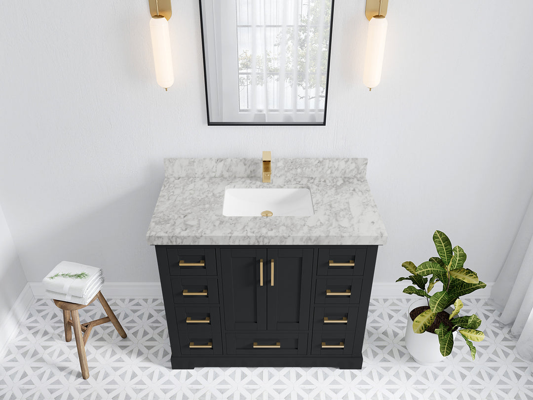 Boston 42 in. W x 22 in. D Single Sink Bathroom Vanity in Wrought Iron with 2 in Carrara Marble Countertop - Top View