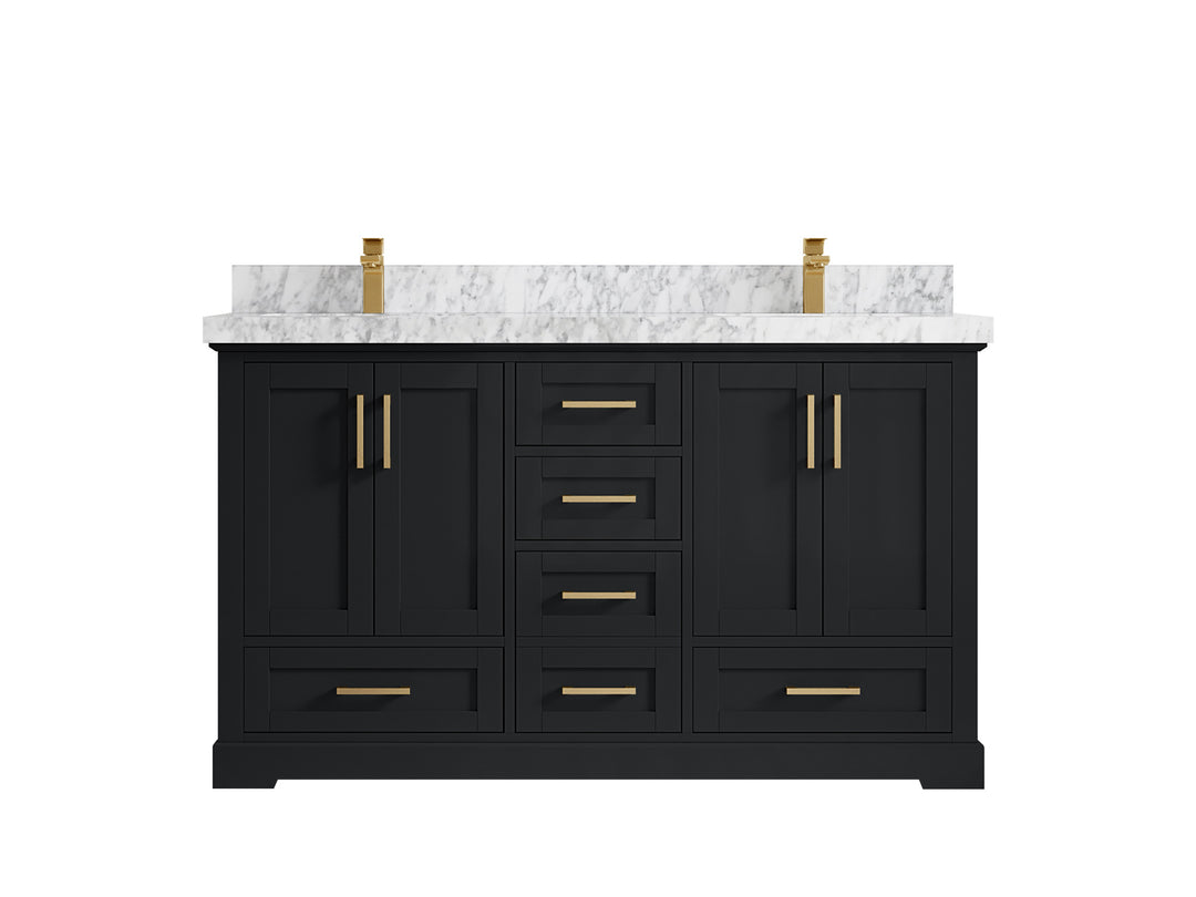 Boston 60 in. W x 22 in. D Double Sink Bathroom Vanity in Wrought Iron with 2 in Carrara Marble Countertop