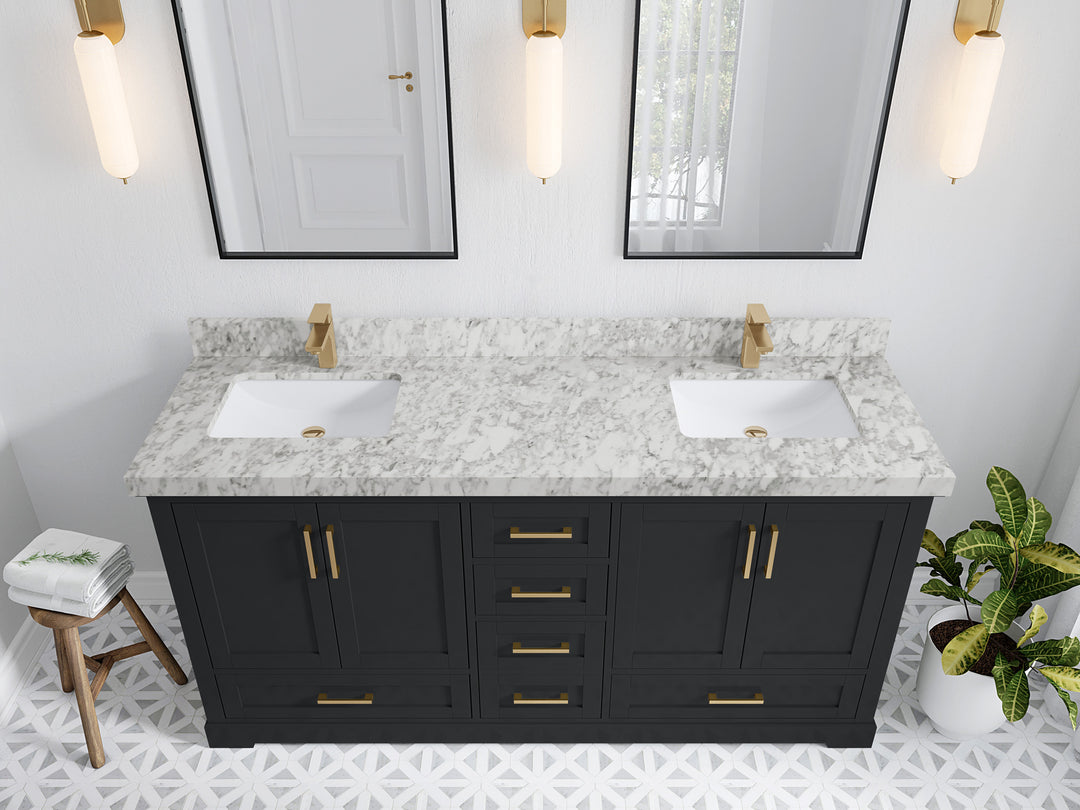 Boston 72 in. W x 22 in. D Double Sink Bathroom Vanity in Wrought Iron with 2 in Carrara Marble Countertop - Top View