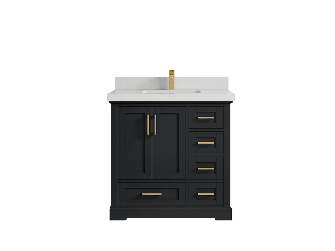 Boston 36 in. W x 22 in. D Single Sink Bathroom Vanity in Wrought Iron with 2 in Carrara Quartz Countertop