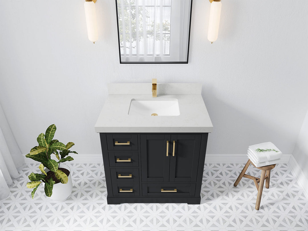 Boston 36 in. W x 22 in. D Single Sink Bathroom Vanity in Wrought Iron with 2 in Carrara Quartz Countertop - Top View