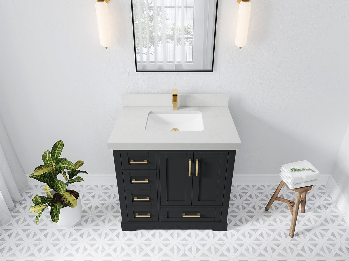 Boston 36 in. W x 22 in. D Single Sink Bathroom Vanity in Wrought Iron with 2 in Carrara Quartz Countertop - Top View