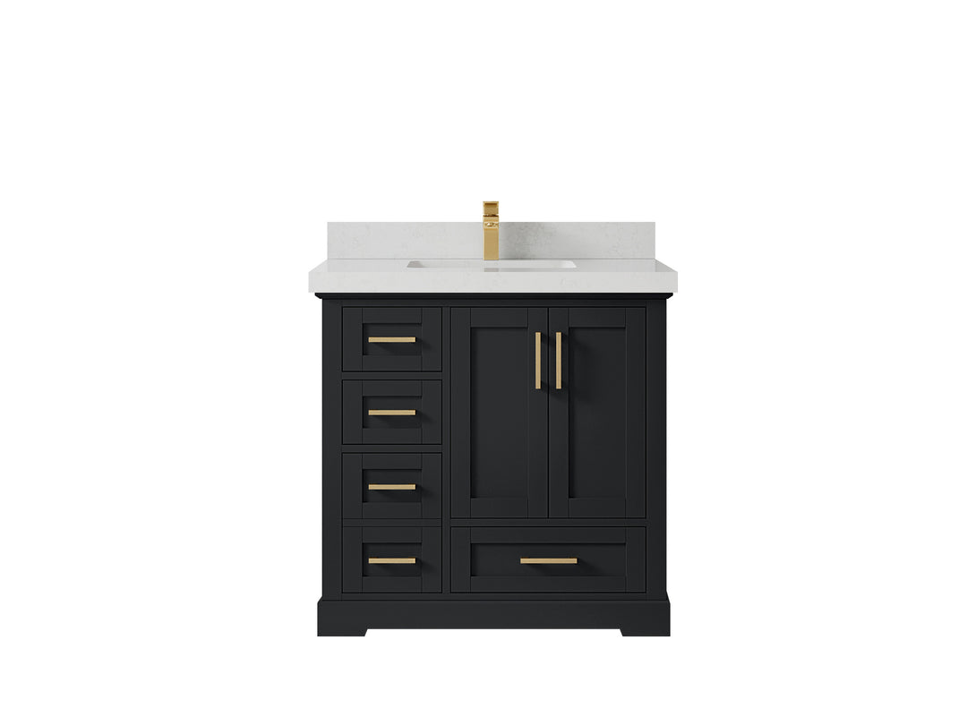 Boston 36 in. W x 22 in. D Single Sink Bathroom Vanity in Wrought Iron with 2 in Carrara Quartz Countertop